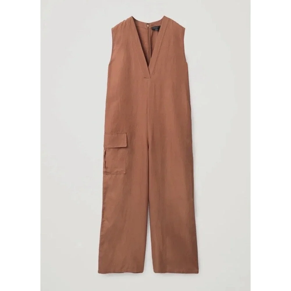COS Rust Sz 6 Sleeveless Wide Leg Utility Jumpsuit Minimalist Chic Classic